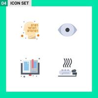 Set of 4 Modern UI Icons Symbols Signs for binary books recognition human library Editable Vector Design Elements