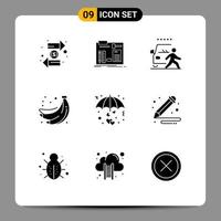 Group of 9 Modern Solid Glyphs Set for summer bananas engineer road danger Editable Vector Design Elements