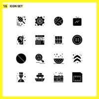 16 User Interface Solid Glyph Pack of modern Signs and Symbols of brain storming plan earth campaign power Editable Vector Design Elements