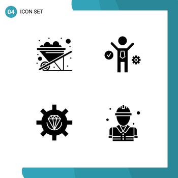 4 Universal Solid Glyph Signs Symbols of construction process business coding fighter Editable Vector Design Elements