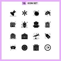 Mobile Interface Solid Glyph Set of 16 Pictograms of room urinal agriculture hobby tic tac toe Editable Vector Design Elements