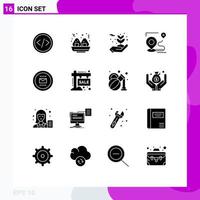 Set of 16 Commercial Solid Glyphs pack for job position environment destination route Editable Vector Design Elements