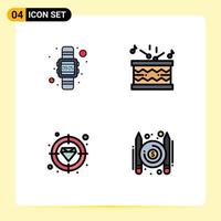 Universal Icon Symbols Group of 4 Modern Filledline Flat Colors of digital finance hand watch music target Editable Vector Design Elements