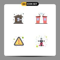 Set of 4 Vector Flat Icons on Grid for auction speaker home democracy warning Editable Vector Design Elements