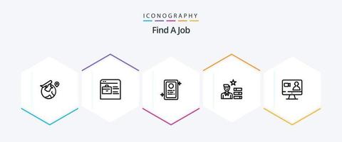 Find A Job 25 Line icon pack including internet. job. assignment. personal. human resource vector