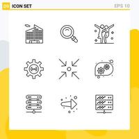 Pack of 9 Modern Outlines Signs and Symbols for Web Print Media such as collapse process choreography development cog Editable Vector Design Elements