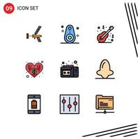 Modern Set of 9 Filledline Flat Colors and symbols such as heart musical devices music folk Editable Vector Design Elements