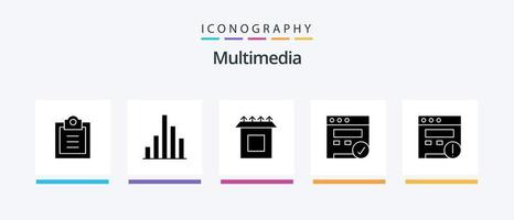 paquete de iconos de glifos multimedia 5 que incluye . configuración. sitio web. alerta. diseño de iconos creativos vector