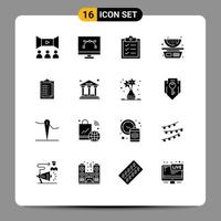 Group of 16 Solid Glyphs Signs and Symbols for report card watermelon pen tool balance food Editable Vector Design Elements