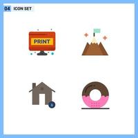4 Thematic Vector Flat Icons and Editable Symbols of computer sheet buildings print flag fire Editable Vector Design Elements