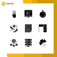 9 User Interface Solid Glyph Pack of modern Signs and Symbols of setting setup camposs hand watch Editable Vector Design Elements