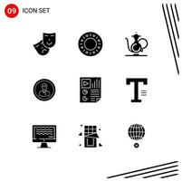 Mobile Interface Solid Glyph Set of 9 Pictograms of user person islam man business Editable Vector Design Elements