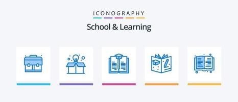 School And Learning Blue 5 Icon Pack Including . education. education. book. Creative Icons Design vector