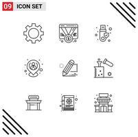 9 User Interface Outline Pack of modern Signs and Symbols of resources human web hr usb Editable Vector Design Elements