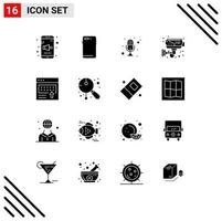Group of 16 Solid Glyphs Signs and Symbols for smart electronic camera cctv recorder Editable Vector Design Elements