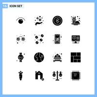 16 Universal Solid Glyphs Set for Web and Mobile Applications party fancy glasses bluetooth seasoning coffee Editable Vector Design Elements