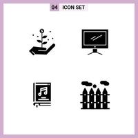 4 Universal Solid Glyph Signs Symbols of growth book computer imac music Editable Vector Design Elements