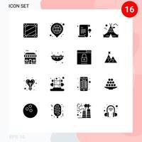 Modern Set of 16 Solid Glyphs and symbols such as building camp place fire work diploma Editable Vector Design Elements