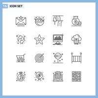 Pack of 16 Modern Outlines Signs and Symbols for Web Print Media such as film recycling route arrows money Editable Vector Design Elements