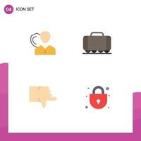 Group of 4 Modern Flat Icons Set for security vehicle person shield down Editable Vector Design Elements