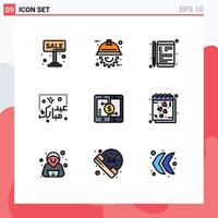 9 User Interface Filledline Flat Color Pack of modern Signs and Symbols of typography eid project school learning Editable Vector Design Elements