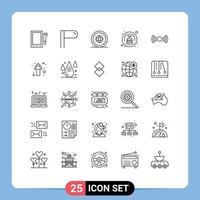 Line Pack of 25 Universal Symbols of signal basic globe transport food Editable Vector Design Elements