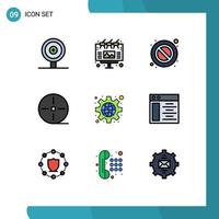 9 iconos creativos, signos y símbolos modernos de configuración, dispositivos de configuración de parada global, elementos de diseño vectorial editables vector