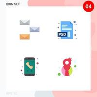 Modern Set of 4 Flat Icons Pictograph of back call email extension phone Editable Vector Design Elements