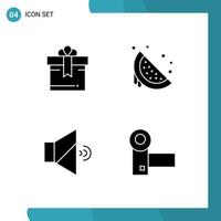 Set of 4 Vector Solid Glyphs on Grid for birthday speaker dessert sweet camcorder Editable Vector Design Elements