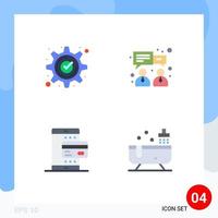 conjunto de 4 iconos planos vectoriales en cuadrícula para aceptar elementos de diseño vectorial editables de pago de chat de equipo móvil vector