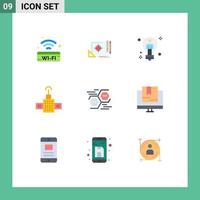 Flat Color Pack of 9 Universal Symbols of connect navigation target gps man Editable Vector Design Elements