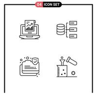 4 Creative Icons Modern Signs and Symbols of analytics connection laptop servers protection Editable Vector Design Elements