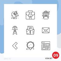 Group of 9 Outlines Signs and Symbols for file computing hat tower electricity Editable Vector Design Elements