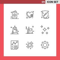 Stock Vector Icon Pack of 9 Line Signs and Symbols for lantern candle wax trust candle shield Editable Vector Design Elements