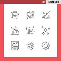 paquete de iconos de vector de stock de 9 signos y símbolos de línea para elementos de diseño de vector editables de escudo de vela de confianza de cera de vela de linterna