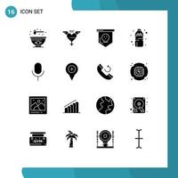 Universal Icon Symbols Group of 16 Modern Solid Glyphs of location basic horror microphone water Editable Vector Design Elements