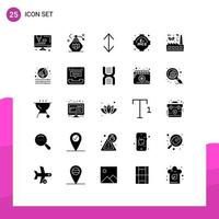 User Interface Pack of 25 Basic Solid Glyphs of campaign sustainable formula factory doodle Editable Vector Design Elements