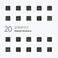 20 Website Wireframe Solid Glyph icon Pack like web internet website profile web vector