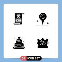 4 Creative Icons Modern Signs and Symbols of document wedding map cake crown Editable Vector Design Elements