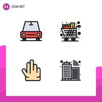 Group of 4 Modern Filledline Flat Colors Set for car hand cart shopping building Editable Vector Design Elements