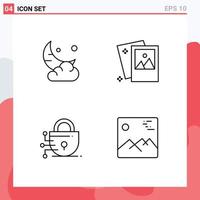 4 Creative Icons Modern Signs and Symbols of moon picture cloud image lock Editable Vector Design Elements