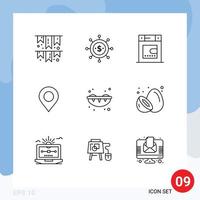 Modern Set of 9 Outlines Pictograph of summer sushi dryer world location Editable Vector Design Elements