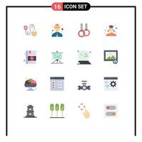 Mobile Interface Flat Color Set of 16 Pictograms of strategic medicine gymnastics medical student Editable Pack of Creative Vector Design Elements