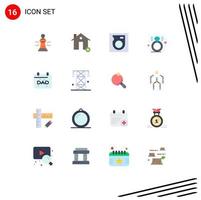 Mobile Interface Flat Color Set of 16 Pictograms of ring diamond buildings hard disk Editable Pack of Creative Vector Design Elements