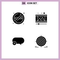 Group of 4 Solid Glyphs Signs and Symbols for fire comment no smoke video add Editable Vector Design Elements