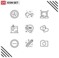 Universal Icon Symbols Group of 9 Modern Outlines of hours protection computer data notebook Editable Vector Design Elements