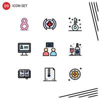 conjunto de 9 iconos de interfaz de usuario modernos símbolos signos para botella video vacaciones reloj seguridad elementos de diseño vectorial editables vector