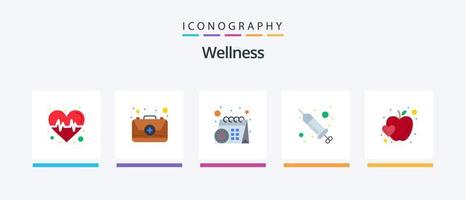 Wellness Flat 5 Icon Pack Including heart. apple. calendar. spa. injection. Creative Icons Design vector