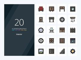 20 icono relleno de línea interior para presentación vector