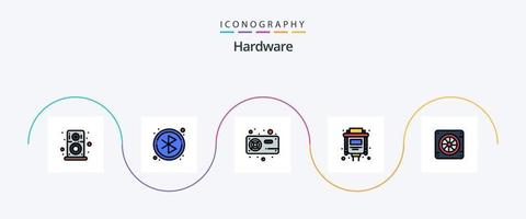 paquete de 5 iconos planos llenos de línea de hardware que incluye ventilador. computadora. ventilador. vga. cable vector